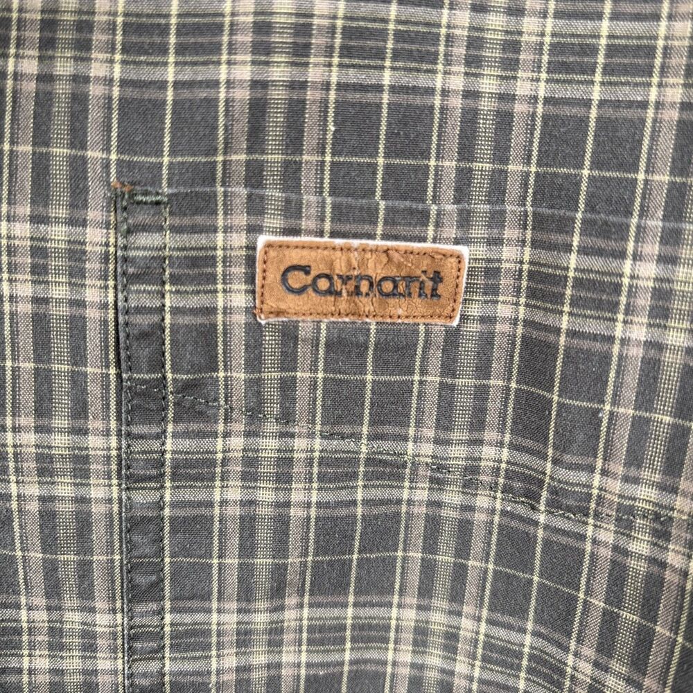 Carhartt Men Medium Olive Green Plaid Long Sleeve Button-Up w/ Leather Logo Tag - Picture 5 of 11